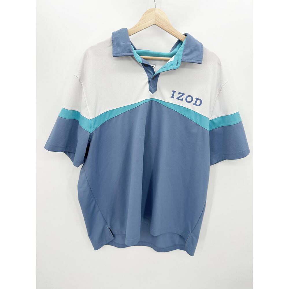 Izod Golf Blue Color Block Stripe Polo Performance Shirt Men's Size XXL
